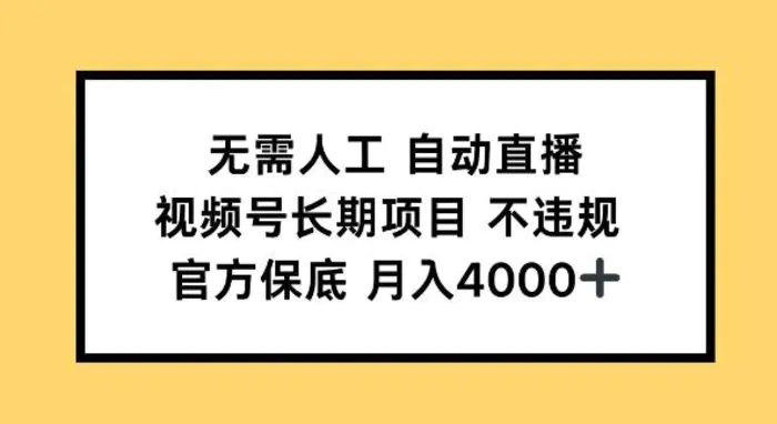 无需人工自动直播，视频号长期项目 不违规，官方保底月入4k左右-副业网