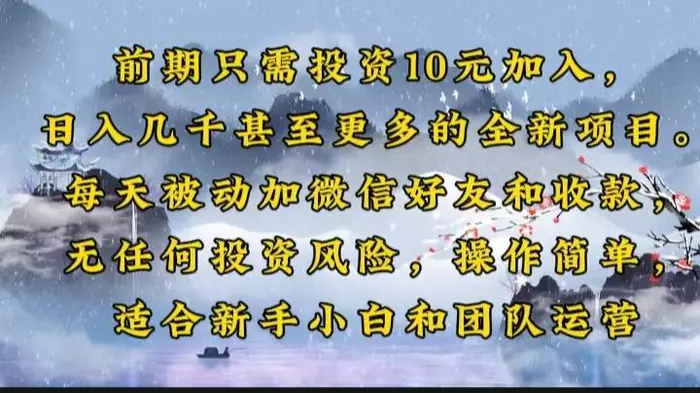 （14047期）前期只需投资10元加入，日入几千甚至更多的全新项目。每天被动加微信好…-副业城
