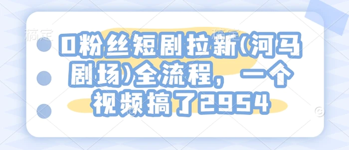 0粉丝短剧拉新(河马剧场)全流程，一个视频搞了2954-副业城
