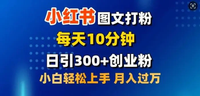 2月小红书图文打粉，每天10分钟，日引300+创业粉，小白轻松月入过W-副业网