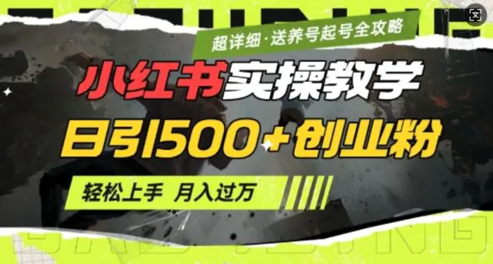 2月小红书最新日引500+创业粉实操教学【超详细】小白轻松上手，月入1W+，附小红书养号起号SOP-副业城