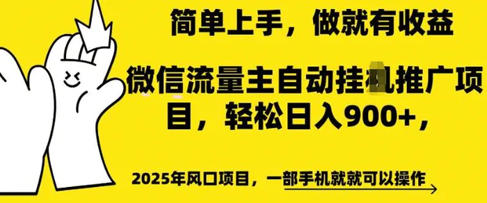 2025年风口项目，微信流量主自动推广，轻松日入多张，简单上手，做就有收益，一部手机就就可以操作-副业网