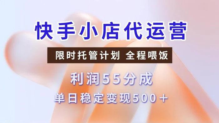 快手小店代运营，限时托管计划，收益55分，单日稳定变现500+-副业城