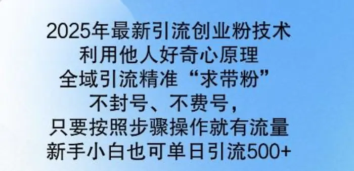 2025年最新引流创业粉技术，全域引流精准“求带粉”，不封号，不费号，新手小白也可单日引流500+-副业城