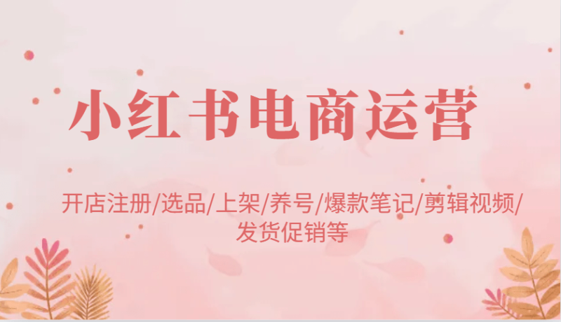 小红书电商运营：开店注册/选品/上架/养号/爆款笔记/剪辑视频/发货促销等-副业网