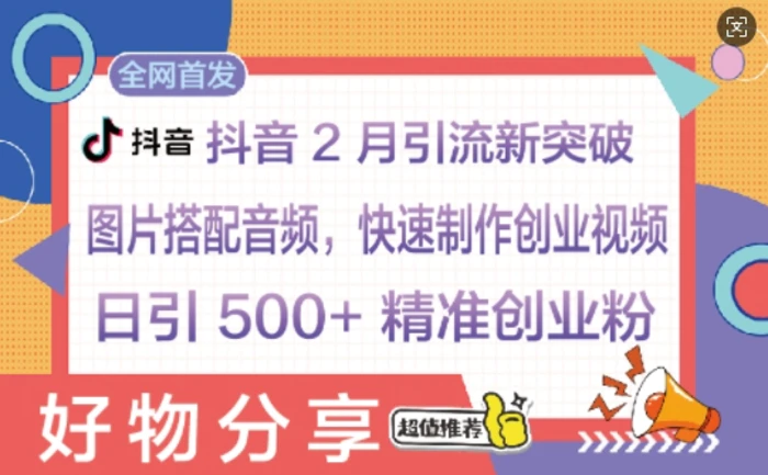 抖音2月引流新突破：图片搭配音频，快速制作创业视频，日引 500+ 精准创业粉-副业网