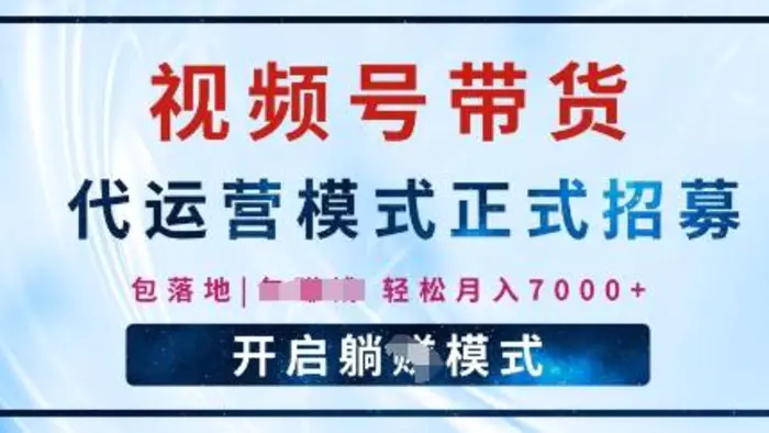 视频号代运营，全程托管计划招募，躺Z模式，单月轻松变现7k-副业城