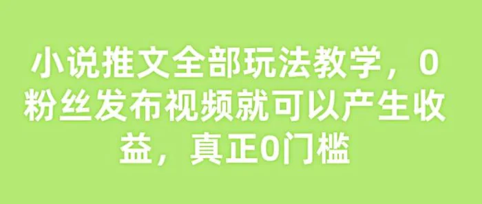 小说推文全部玩法教学，0粉丝发布视频就可以产生收益，真正0门槛-副业城