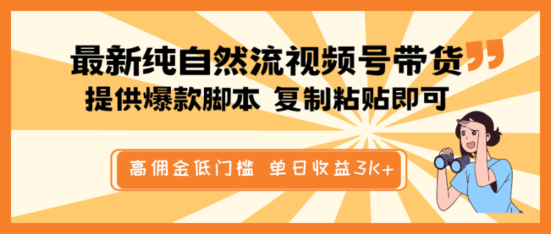 最新纯自然流视频号带货，提供爆款脚本简单 复制粘贴即可，高佣金低门槛，单日收益3K+-副业网