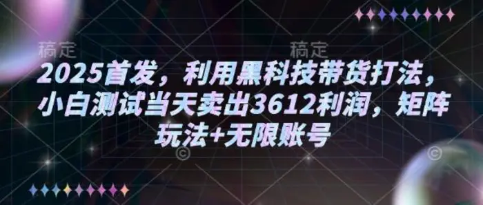 2025首发，利用黑科技带货打法，小白测试当天卖出3612利润，矩阵玩法+无限账号【揭秘】-副业网