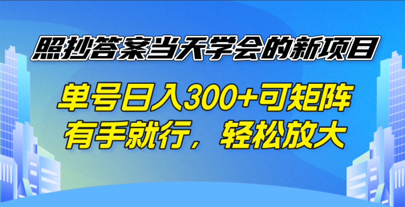 （14246期）照抄答案当天学会的新项目，单号日入300 +可矩阵，有手就行，轻松放大-副业网
