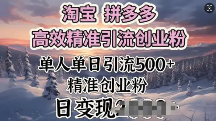 淘宝拼多多高效精准引流创业粉，单人单日引流500+创业粉，日变现多张-副业城