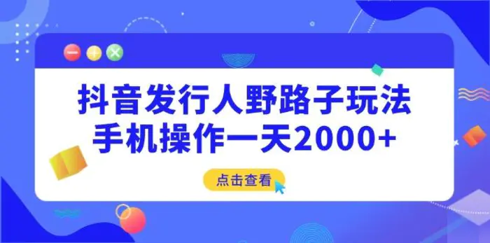 （14319期）抖音发行人野路子玩法，手机操作一天2000+-副业网