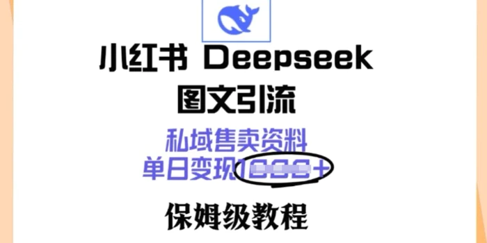 小红书Deepseek图文引流，私域售卖资料，单日变现多张，保姆级教程-副业城