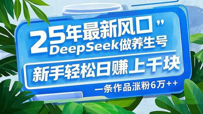 （14341期）25年最新风口，用DeepSeek做养生号，新手轻松日赚上千块，一条作品涨粉…-副业城