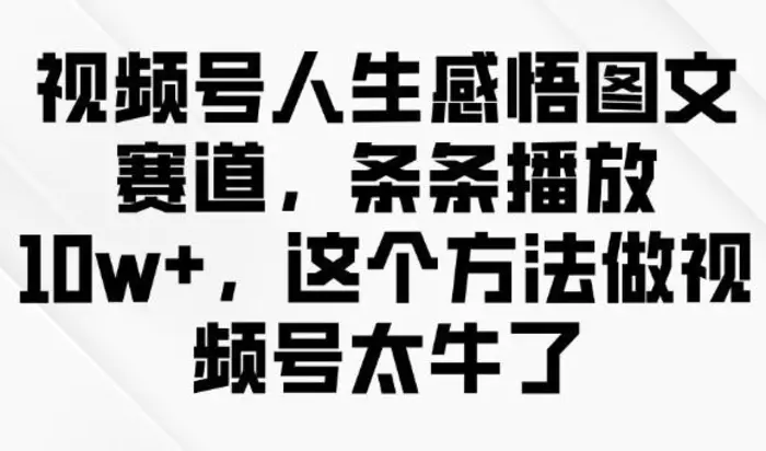 视频号人生感悟图文赛道，条条播放10w+，这个方法做视频号太牛了-副业城