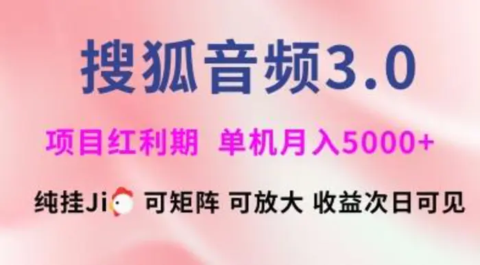 搜狐音频挂ji3.0.可矩阵可放大，独家技术，稳定月入5000+-副业城