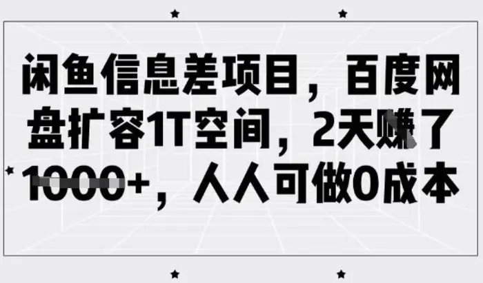 闲鱼信息差项目，百度网盘扩容1T空间，2天收益1k+，人人可做0成本-副业城