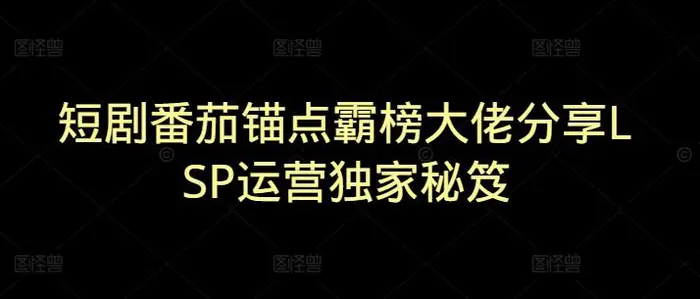 短剧番茄锚点霸榜大佬分享LSP运营独家秘笈-副业城