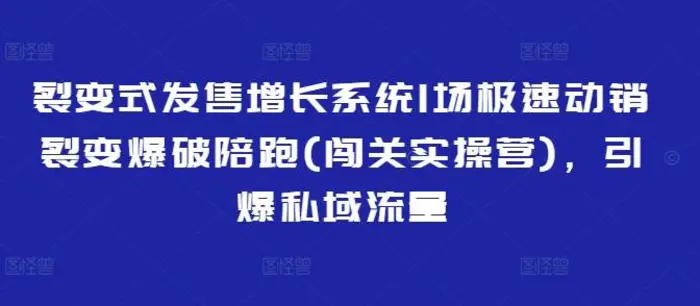 裂变式发售增长系统1场极速动销裂变爆破陪跑(闯关实操营)，引爆私域流量-副业网