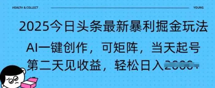 2025今日头条最新暴利掘金玩法，AI一键创作，可矩阵，当天起号，第二天见收益轻松日入多张-副业网