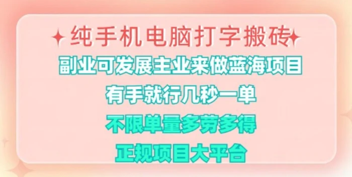 纯手机电脑打字搬砖，有手就行，几秒一单，多劳多得，正规项目大平台-副业城