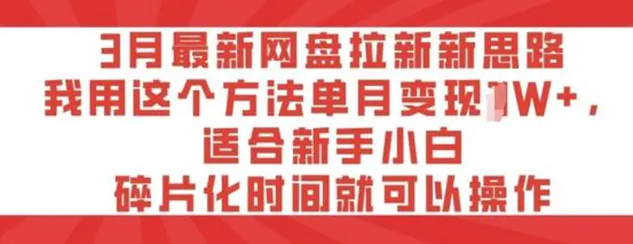 3月最新网盘拉新新思路，我用这个方法单月变现过W+，适合新手小白，碎片化时间就可以操作-副业城