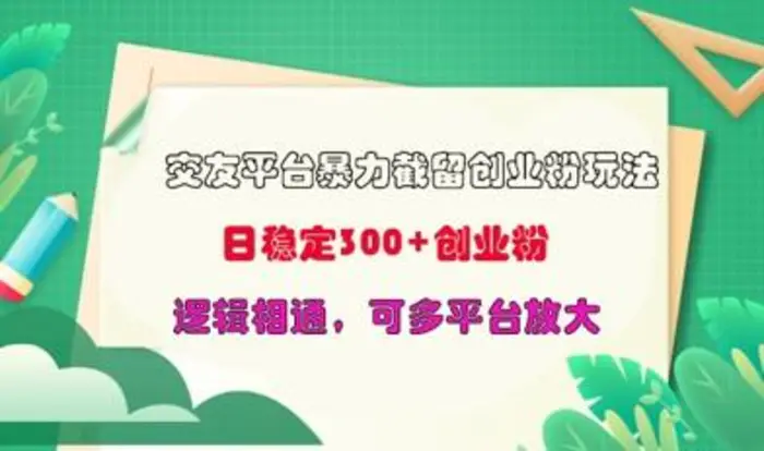 交友平台暴力截流创业粉玩法，日稳定300+精准创业粉，逻辑相通，可多平台放大-副业网