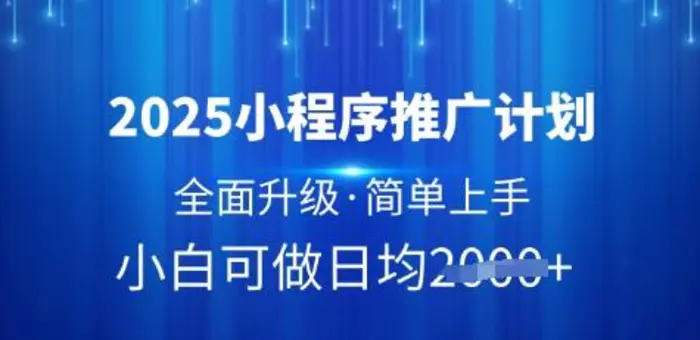 2025小程序推广计划，全面升级，简单上手，日均多张-副业网