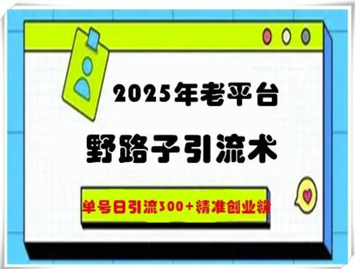 2025年老平台野路子引流术，单号日引流300+精准创业粉-副业网