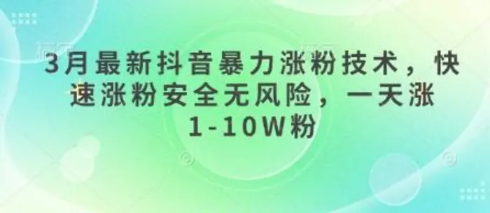 3月最新抖音暴力涨粉技术，快速涨粉安全无风险，一天涨1-10W粉-副业网