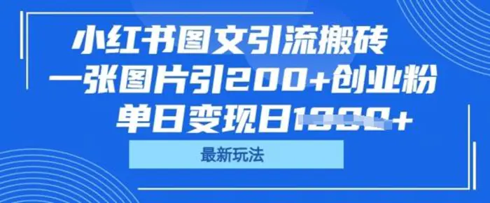 小红书图文引流搬砖，一张图片引200+创业粉，单日变现日数张-副业网
