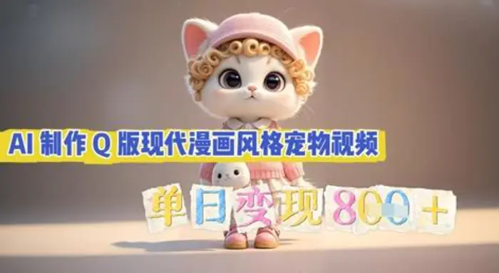 AI制作Q版现代漫画风格宠物视频，单日变现几张-副业网
