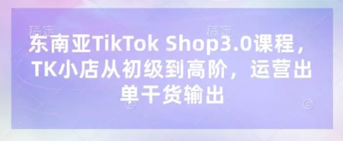 东南亚TikTok Shop3.0课程，TK小店​从初级到高阶，运营出单干货输出-副业网