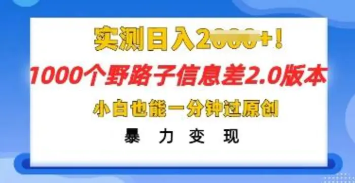 2025抖音1000个野路子信息差最新玩法，一分钟过原创，暴力变现月入几k-副业网