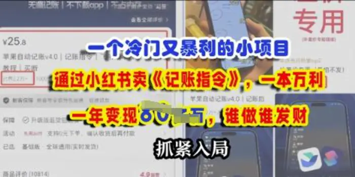 一个冷门需求，通过小红书卖《记账指令》，一本万利，谁做谁发，抓紧入局-副业网