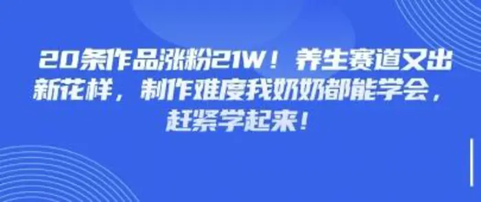 20条作品涨粉21W！养生赛道又出新花样，制作难度我奶奶都能学会，赶紧学起来-副业网