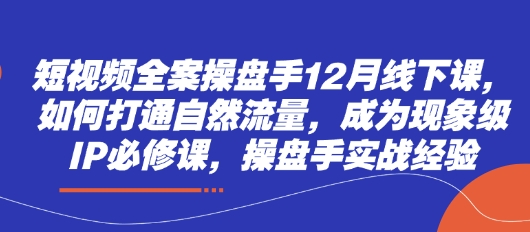 短视频全案操盘手12月线下课，如何打通自然流量，成为现象级IP必修课，操盘手实战经验-副业网