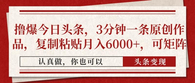 （14437期）撸爆今日头条，3分钟一条原创作品，复制粘贴月入6000+，可矩阵-副业网