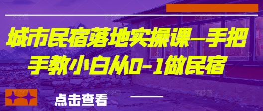 城市民宿落地实操课—手把手教小白从0-1做民宿-副业网
