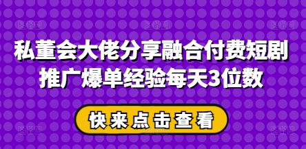 私董会大佬分享融合付费短剧推广爆单经验每天3位数-副业城