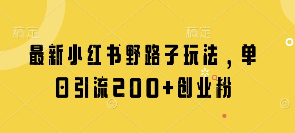 最新小红书野路子玩法，单日引流200+创业粉-副业城