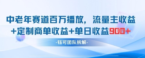 中老年赛道百万播放+流量主收益+定制收益，单日收益9张-副业城