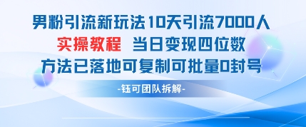 男粉引流新玩法10天引流7000人当日变现四位数可复制可批量0封号-副业城