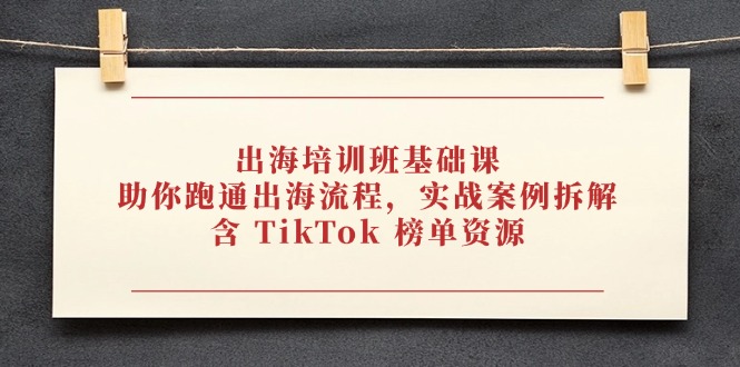 （14555期）出海培训班基础课，助你跑通出海流程，实战案例拆解，含 TikTok 榜单资源-副业城