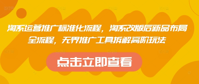 淘系运营推广标准化流程，​淘系改版后新品布局全流程，无界推广工具拆解高阶玩法-副业城