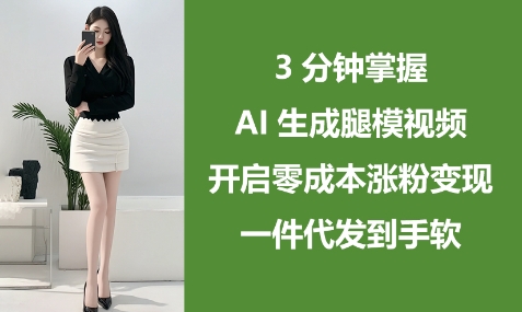 3分钟掌握AI生成腿模视频，开启零成本涨粉变现，一件代发到手软-副业城