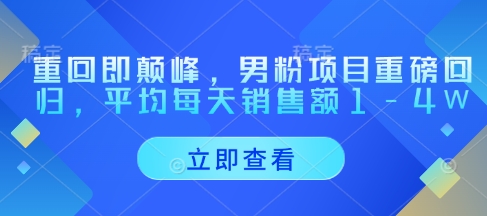 重回即颠峰，男粉项目重磅回归，平均每天销售额1-4W-副业城