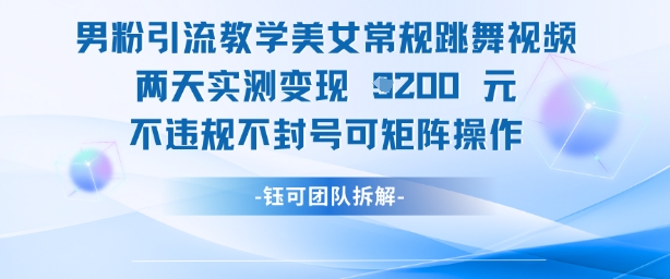男粉引流教学美女常规跳舞视频两天实测变现1k+，不违规不封号可矩阵操作-副业城