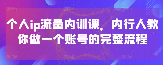个人ip流量内训课，内行人教你做一个账号的完整流程-副业城